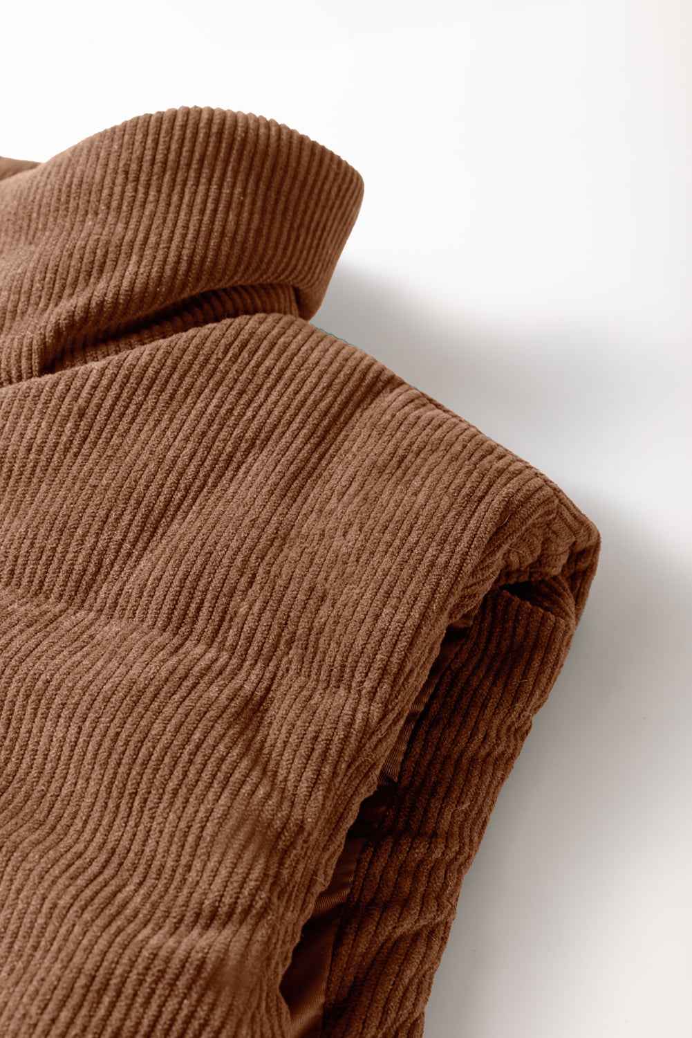 Coffee Solid Color Corduroy Puffer Vest Coat 9817a9c520392445