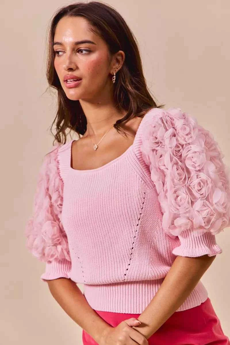 SO ME Rosette Sleeves Square Neck Sweater Knit Top 981907c6-6b4d-4199-b002-e68b863fd0d3-Max-Origin