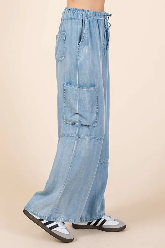 Mittoshop Washed Elastic Waist Cargo Wide Leg Pants 981a9cdc-cf01-4223-a378-2a8f71fce86b-Max