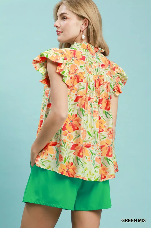 Smocked Yoke Ruffle Sleeve Floral Blouse 981c8865-24ef-4807-b19d-4740553ddd5b-Max-Origin
