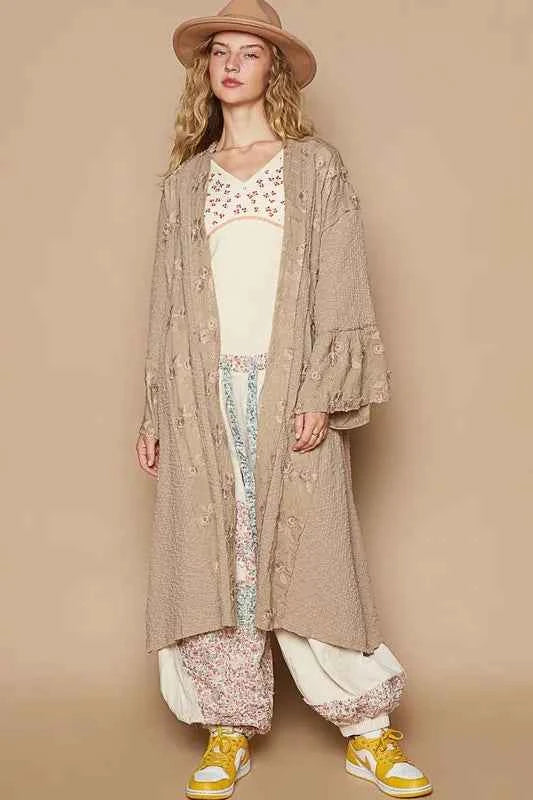 POL Flower Lace Trim Open Front Longline Cardigan 98232b0c-db13-4fe3-802a-2a0dddf0dd4a-Max