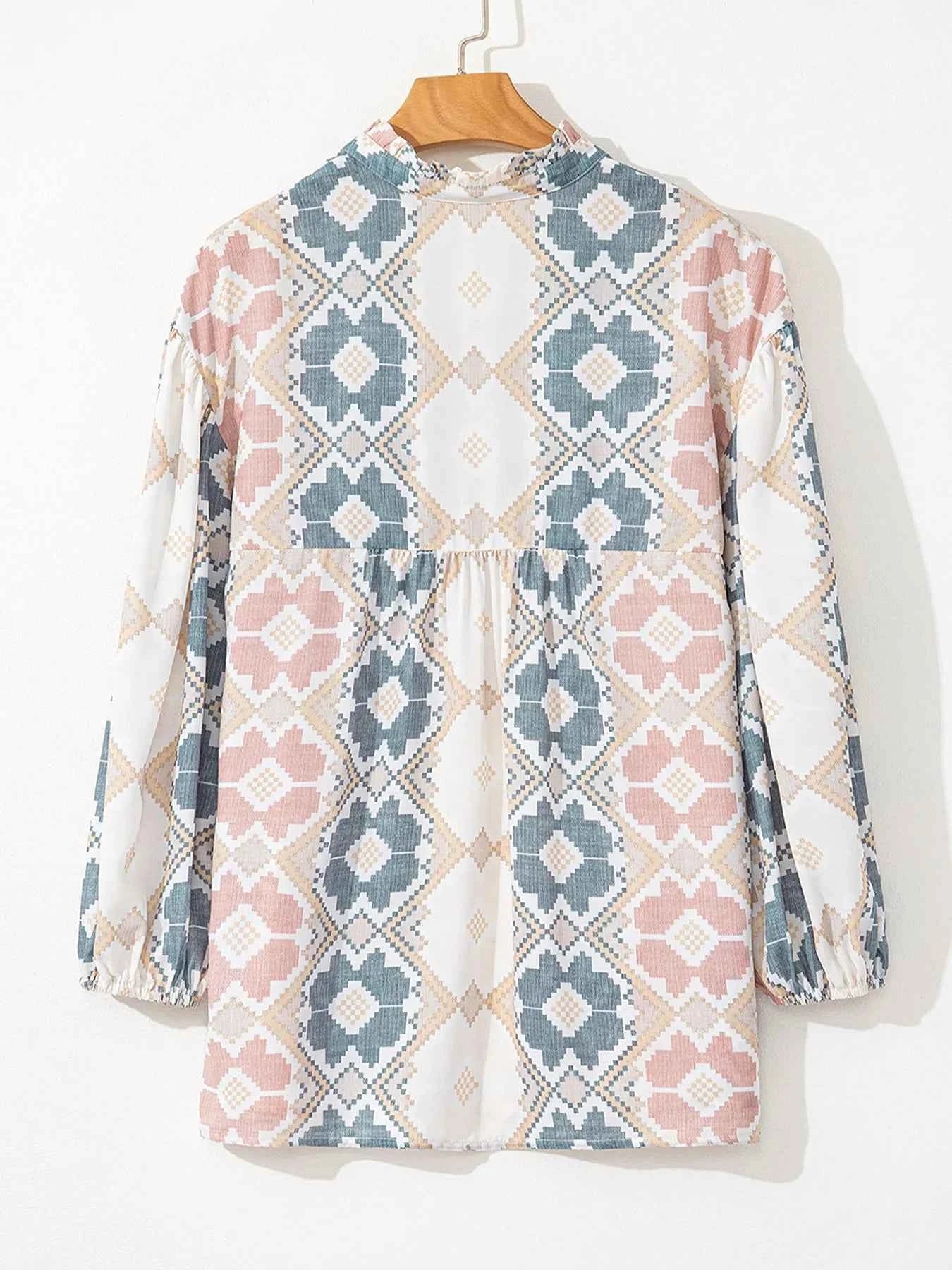 Bohemian Geometric Print Blouse with Tassel Tie 98281397-306f-459a-aae8-c5a81ff59da9-Max-Origin