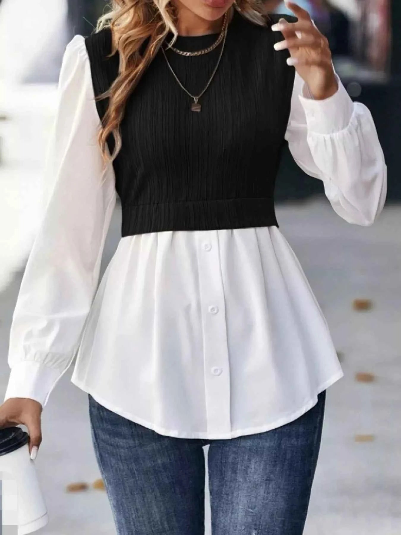 Color Block Long Sleeve Blouse 98297dc4-f689-46fb-b502-0f9eabc6cdaf-Max-Origin