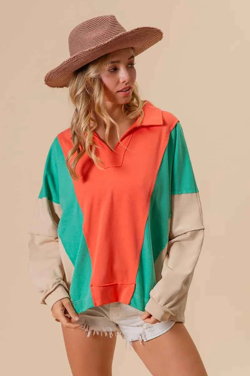 BiBi Colorblock Exposed Seam French Terry Sweatshirt 982ae4c521a64718b56a3b396cf795fc-Max-Origin