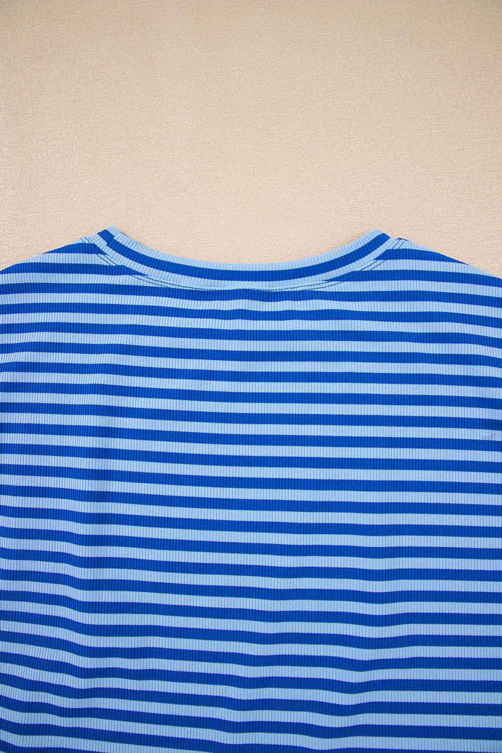 Sky Blue Stripe Ribbed Cap Sleeve Round Neck T Shirt 9836753339f0c413