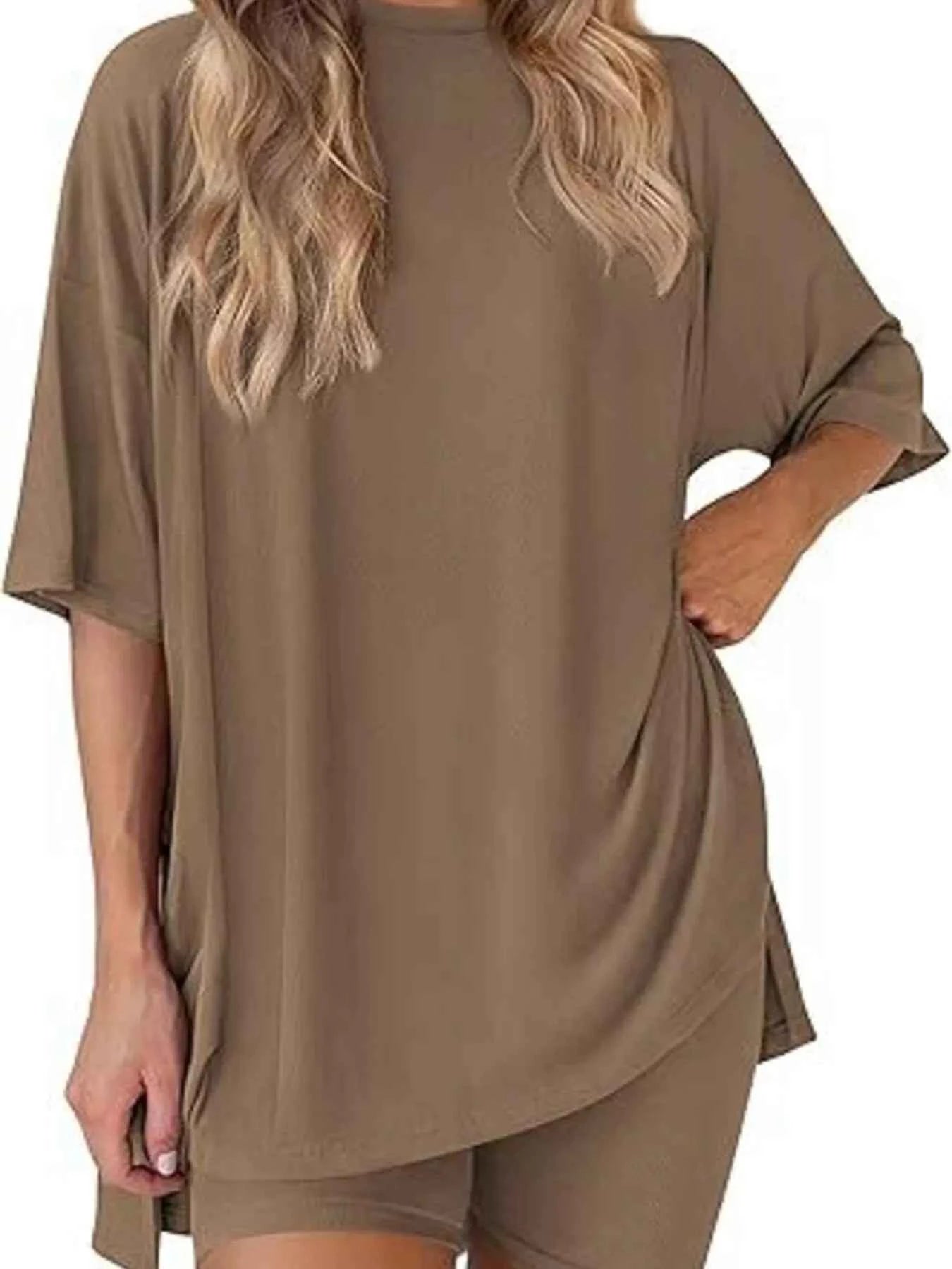 Full Size Half Sleeve T-Shirt and Shorts Set Plus Size Brown 98372623-c3fa-45f1-879b-3f9df13c1fa7-Max-Origin