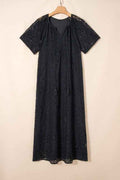 Lace Overlay Tassel Tie Short Sleeve Maxi Dress Black 983a91cf-d33f-4fb6-964c-8a98f638a22c