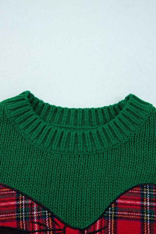Plaid Bow Drop Shoulder Christmas Sweater 9841ea5c-612a-46b6-864e-98f20d3e7b46