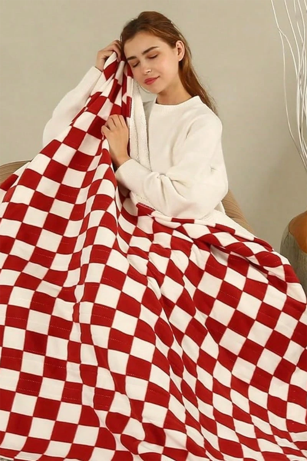 Black & White Checkerboard 127*152cm Flannel Blanket Fiery Red ONE SIZE Terylene 984302715c26e440