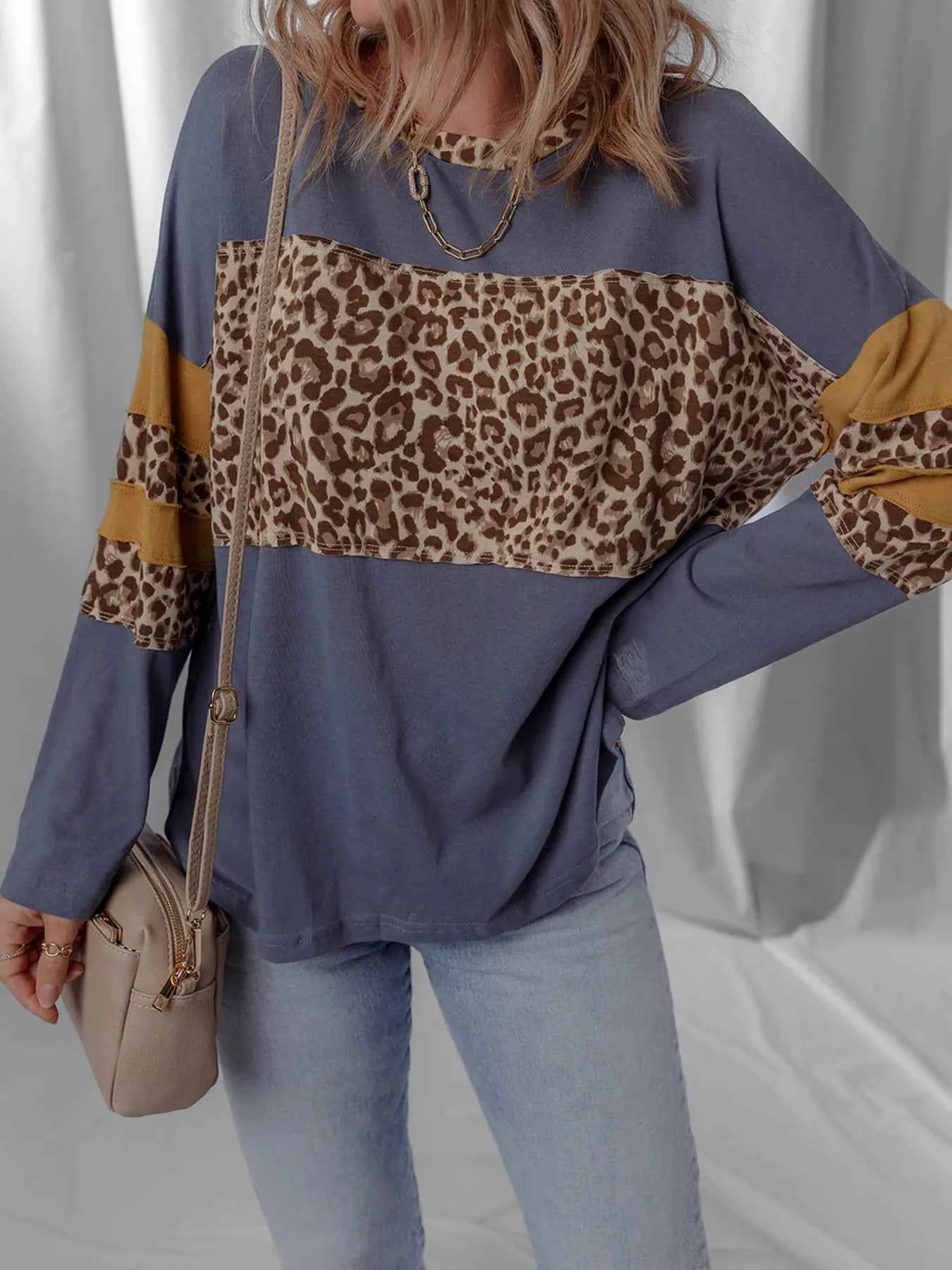 Leopard Color Block Long Sleeve Drop Shoulder Top 98432e94ea164b7ca1c2cf85f5296e3c-Max-Origin