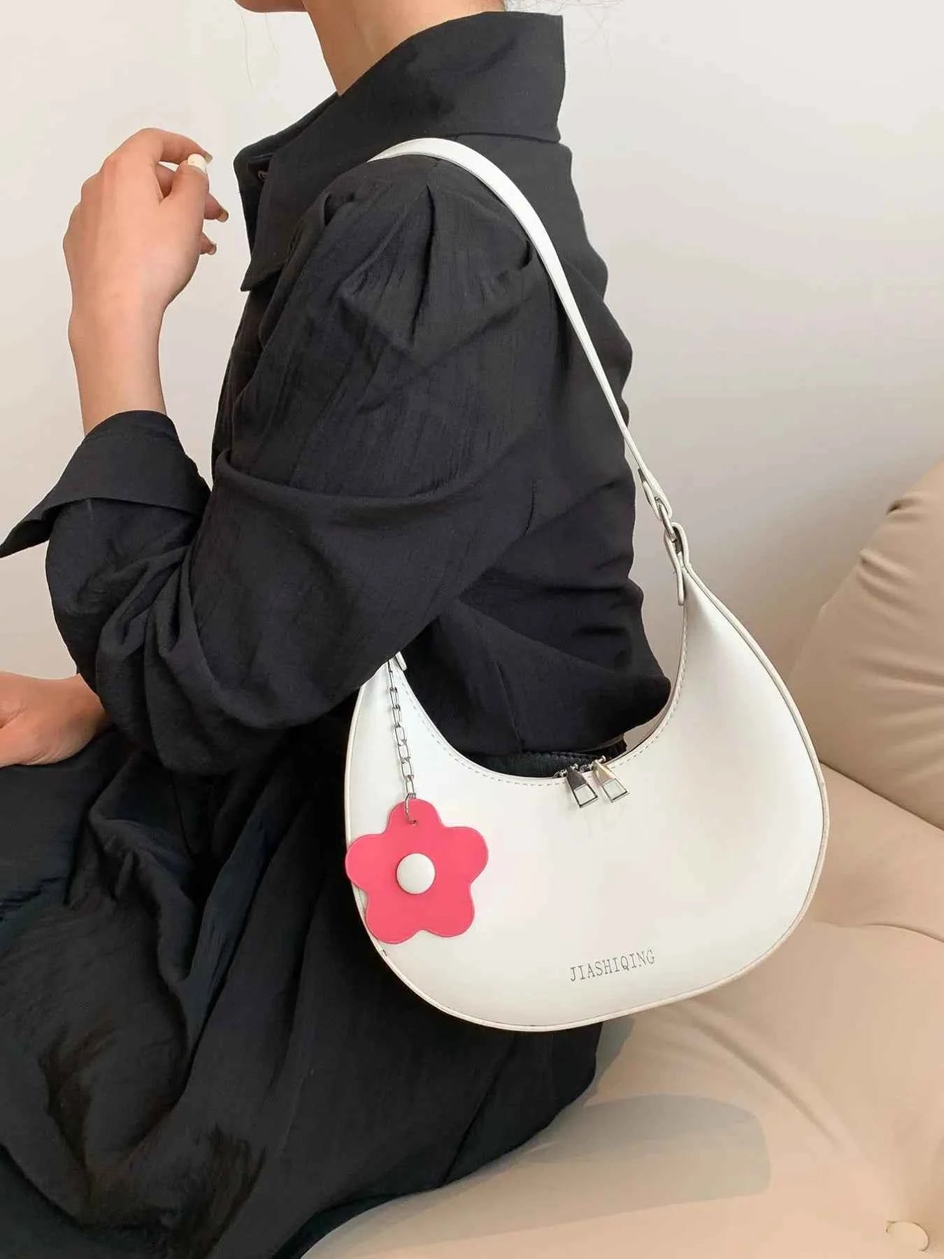 Crescent Shoulder Bag with Flower Charm 98450db0-bb43-4088-9539-0233f205e876-Max-Origin