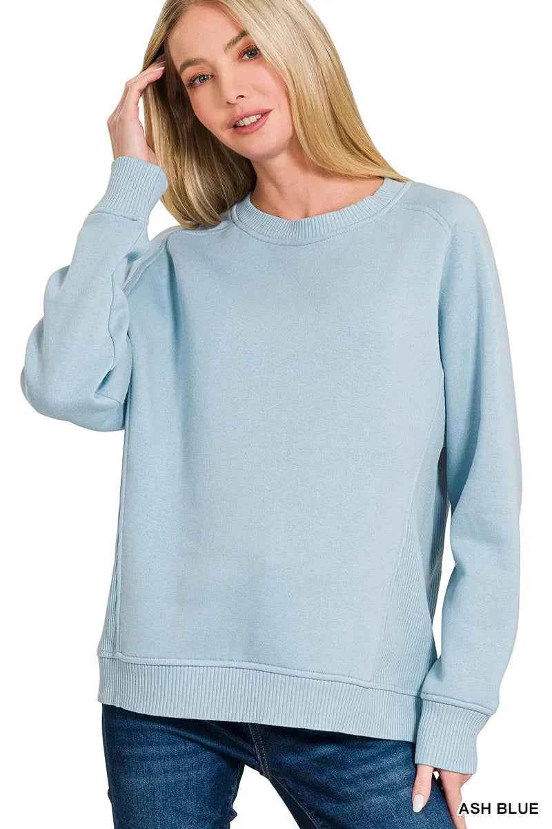 Zenana Fleece Round Neck Ribbed Side Raglan Sweatshirt 984d5285c28a4baf8091fae703f12eb7-Max-Origin