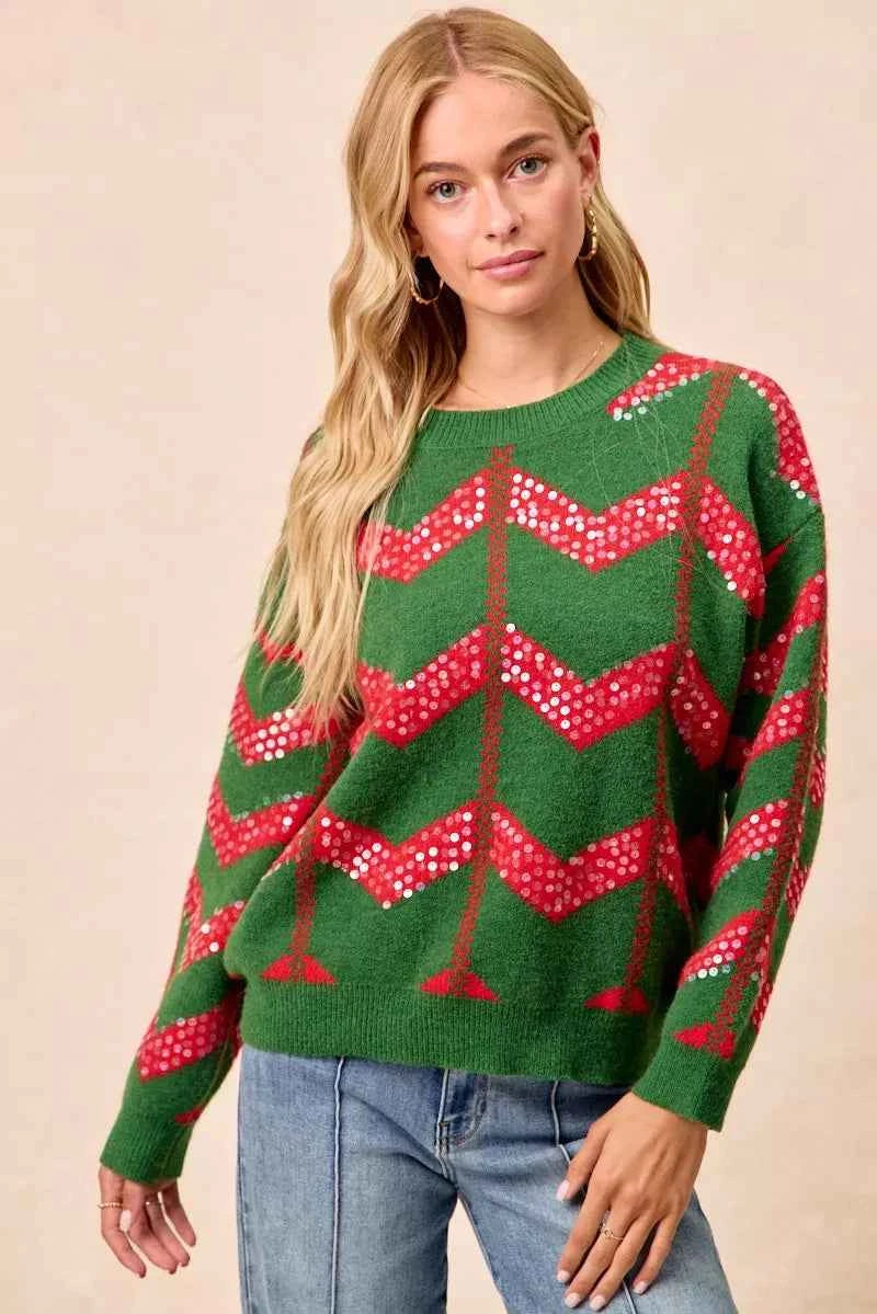 BiBi Christmas Theme Chevron Sequins Detail Sweater 984f58c4a1cb4a629cfc21e46ff3ae9c-Max-Origin