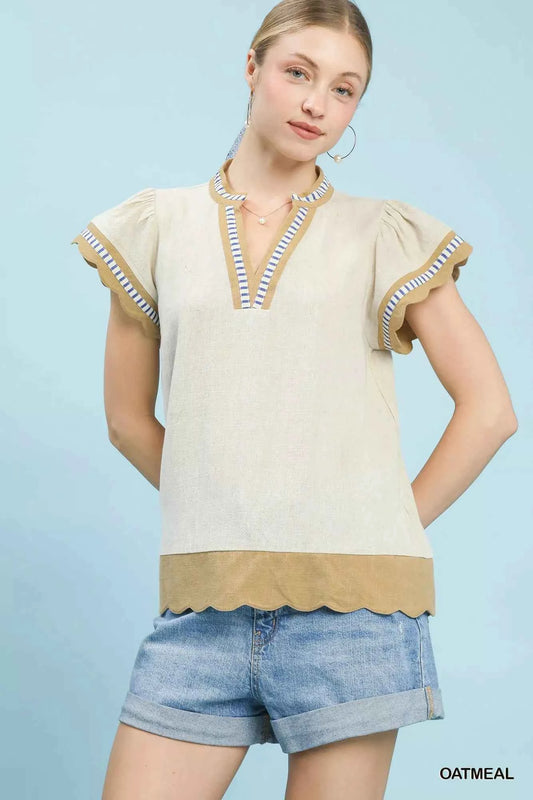 Contrast Scallop Trim Top OATMEAL 9854fd9a-b444-4c6d-ac3d-690d1fc9a0ef-Max-Origin