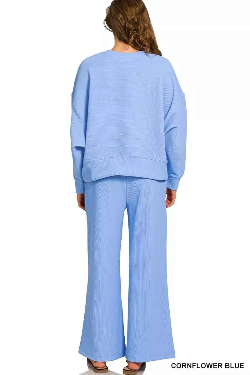 Zenana Ribbed Round Neck Pullover and Drawstring Pants Set 9857eaacde5240ff988165418470523a-Max-Origin