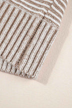 Light French Beige Striped Print Ribbed Knit Raglan Sleeve Baggy Sweater 9858054a34f8d63b