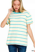 Zenana Textured Striped Crew Neck T-Shirt MINT 98597d7dfdfe41c2a0b270162aeb5231-Max-Origin