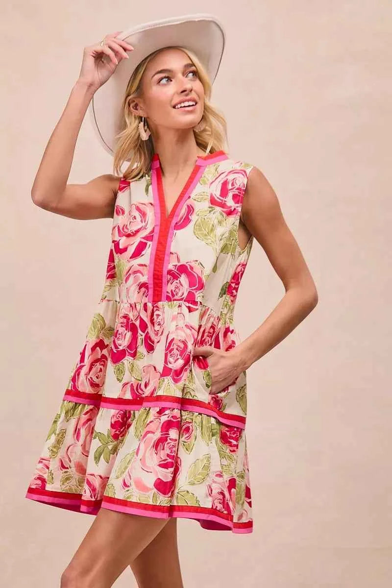 BiBi Floral Woven Contrast Edge Tiered Ruffle Mini Dress 986227a8093c4afabe803b7c1a512019-Max-Origin