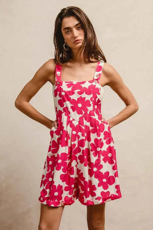 Floral Prints Tuck Detail Short Overall With Pockets 98644961383043789790f3ebfd40bb2d-Max-Origin