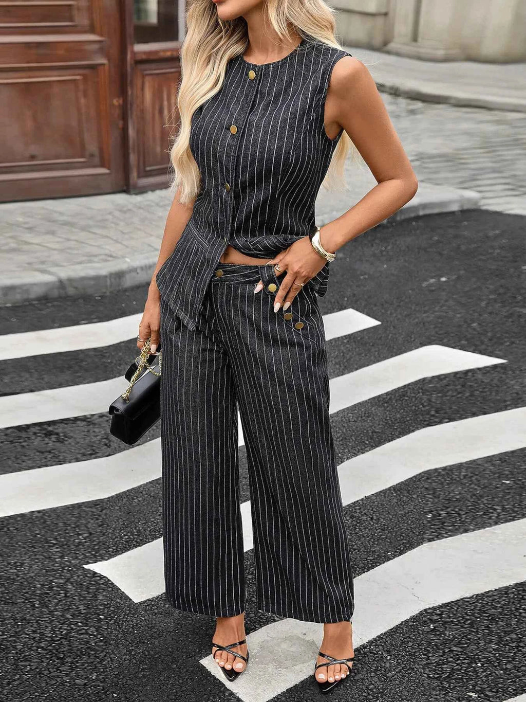 Striped Button Down Tank and Pants Denim Set Striped Suit 9866607b54ba4cddb67ae323a51b03b4-Max-Origin