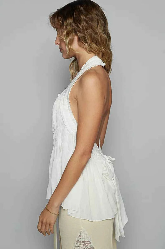 Backless Halter Sleeveless Top with Smocking Shirring Detail 986706c8-bf91-485d-95e2-8a45df1563a1-Max-Origin