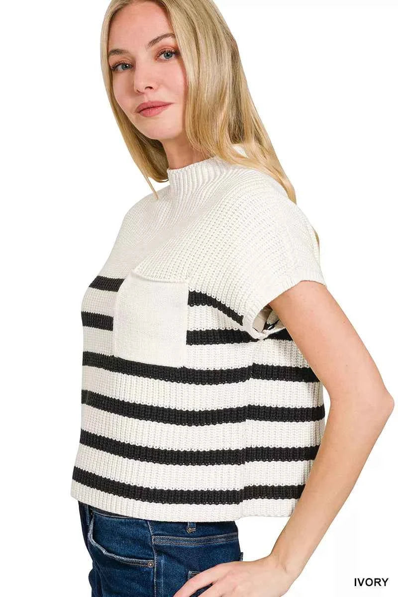 Zenana Short Sleeve Stripe Sweater 986820a0-09d1-4b0a-a8bb-9f1f73efe868-Max-Origin