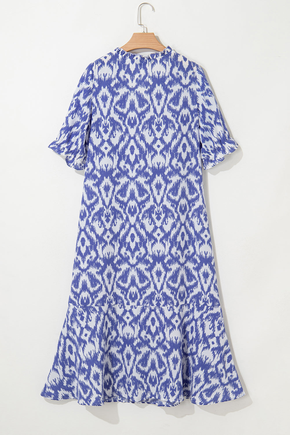 Sky Blue Geometric Print V Neck Casual Long Dress 986a18b71f673c97