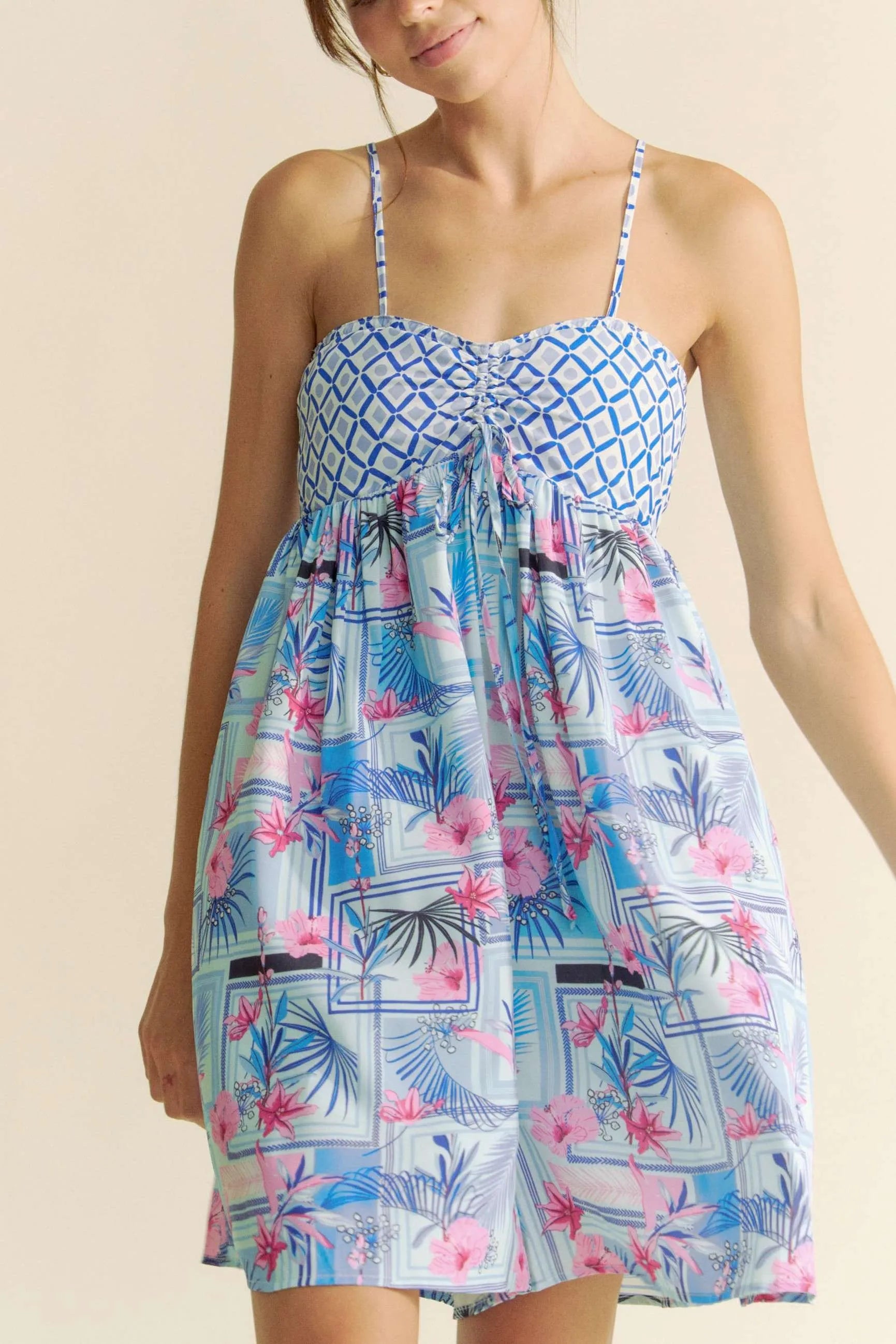 Davi & Dani Tropical Floral Geo Print Tie Back Tube Top Romper 986a4b6216b041f1add52a45fed84169-Max-Origin