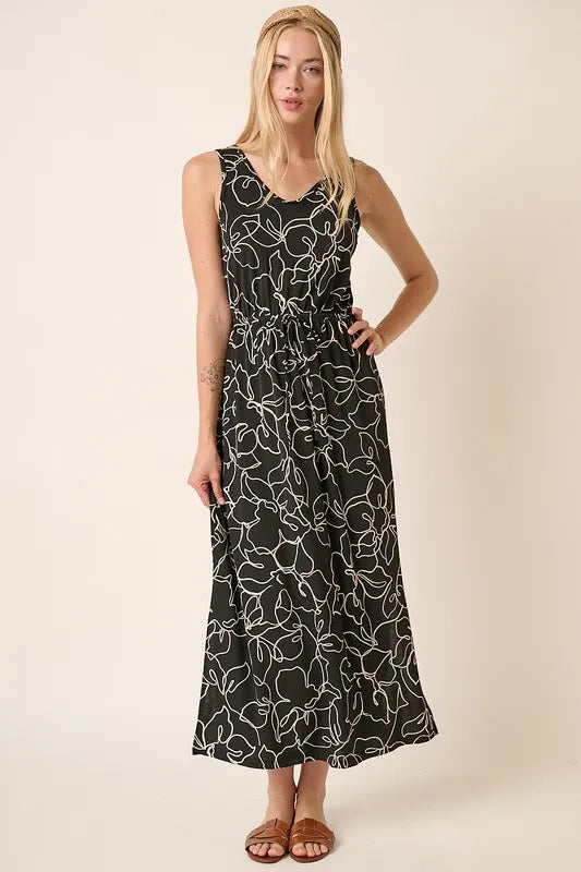 Mittoshop Side Slit Flower Print V-Neck Sleeveless Dress Black 986d61f3-bd4d-4cbc-a45a-4abf75be649a-Max