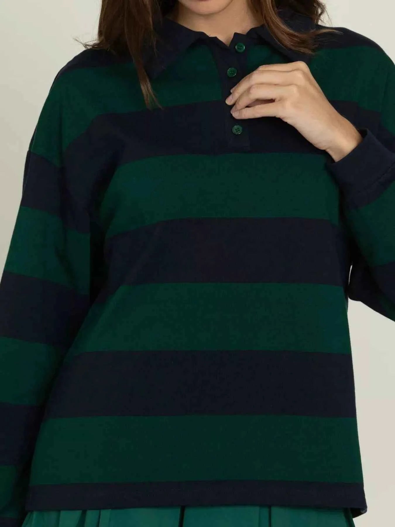 Striped Polo Collar Sweatshirt with Button Details 986de392-46dd-474a-89eb-13f1eaca6b15-Max-Origin