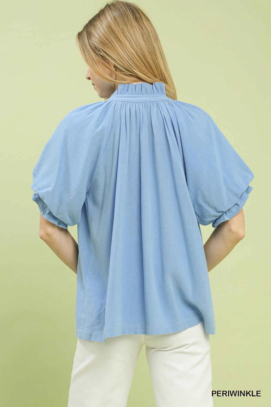 Linen V-Neck Flutter Sleeve Top 986e212d-70a3-4739-9622-e1d489431e23-Max