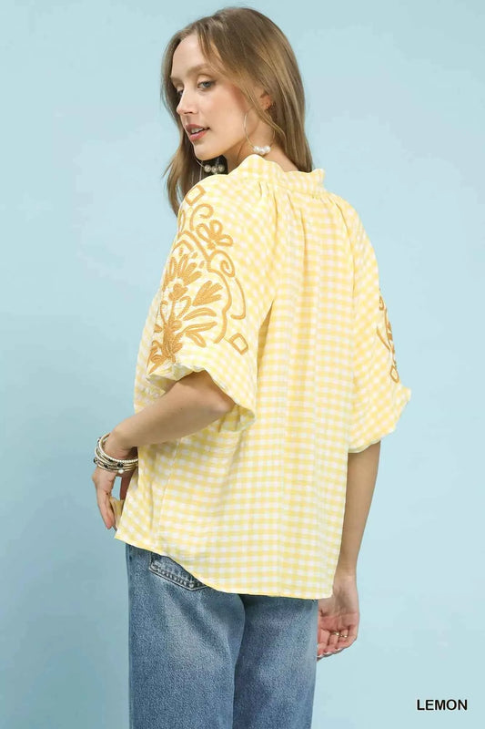 Gingham Embroidered Balloon Sleeve Top 987181b0-37ea-41b5-8c6c-f8d69d01e727-Max-Origin