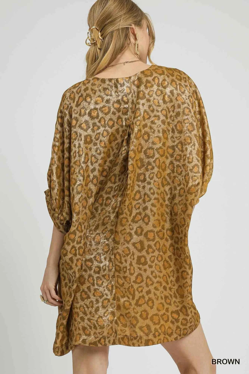 Umgee Metallic Leopard Print V-Neck Kimono Dress 9881e9bf-3808-4d36-abef-3069d878c9a2-Max-Origin