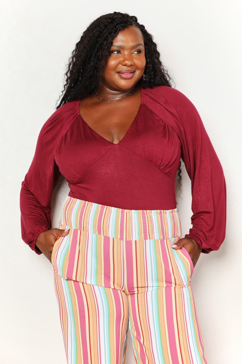 Culture Code Full Size V-Neck Bodysuit Burgundy 98832ddd74144b87b800a0319bc654bc-Max