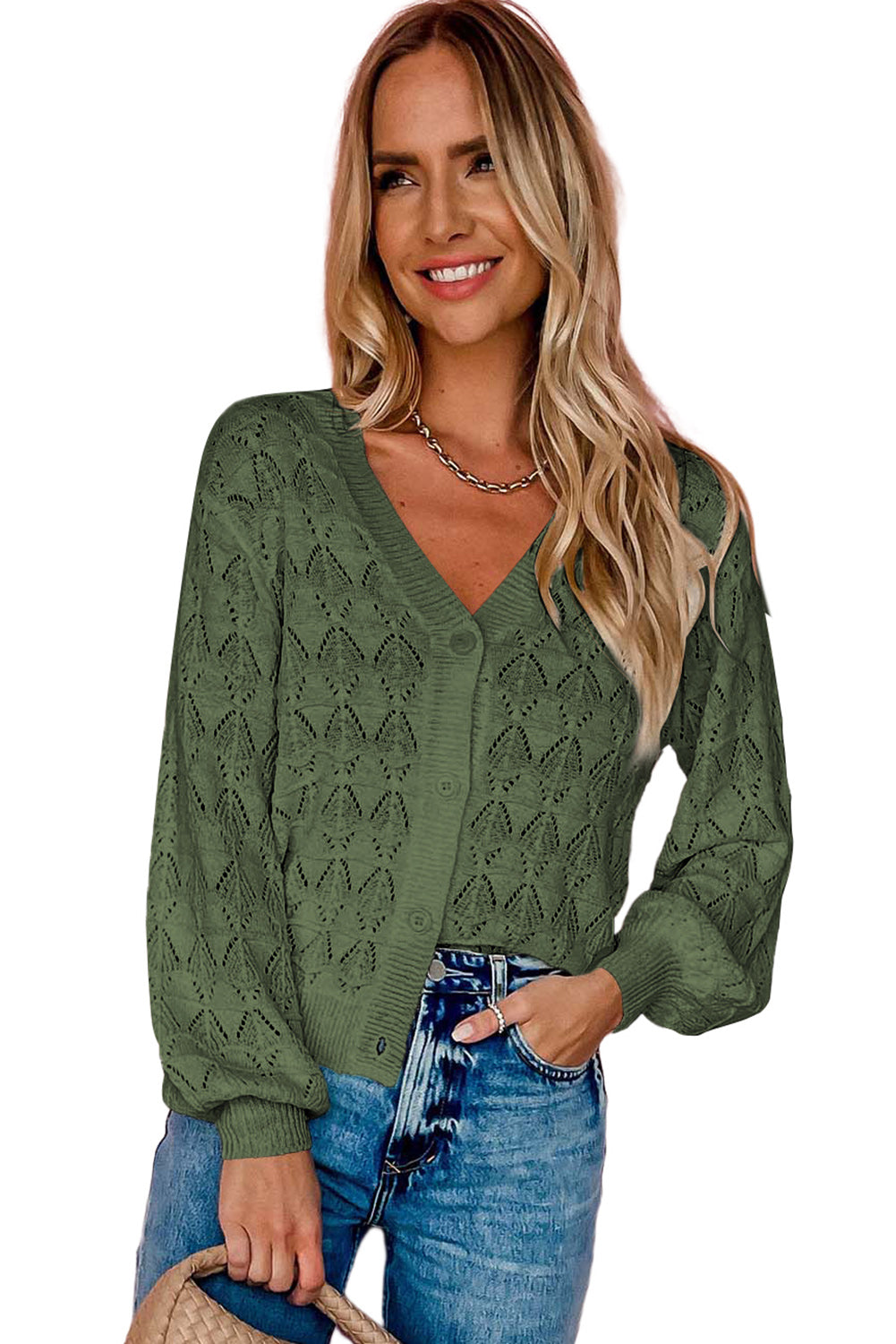 Black Lightweight Buttoned Front Crochet Cardigan 9885ee4ed813ac8f