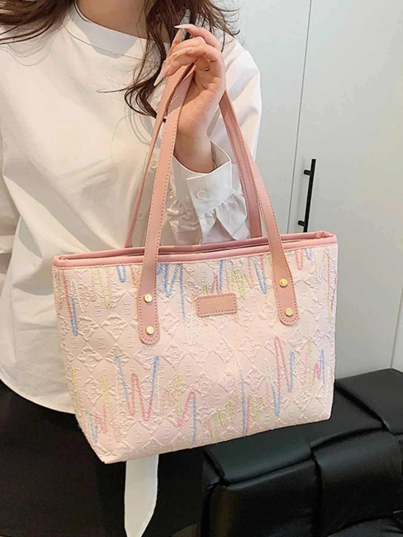Contrast PU Leather Tote Bag 988bd194-0eef-4f56-9397-c0c9c1020494-Max-Origin