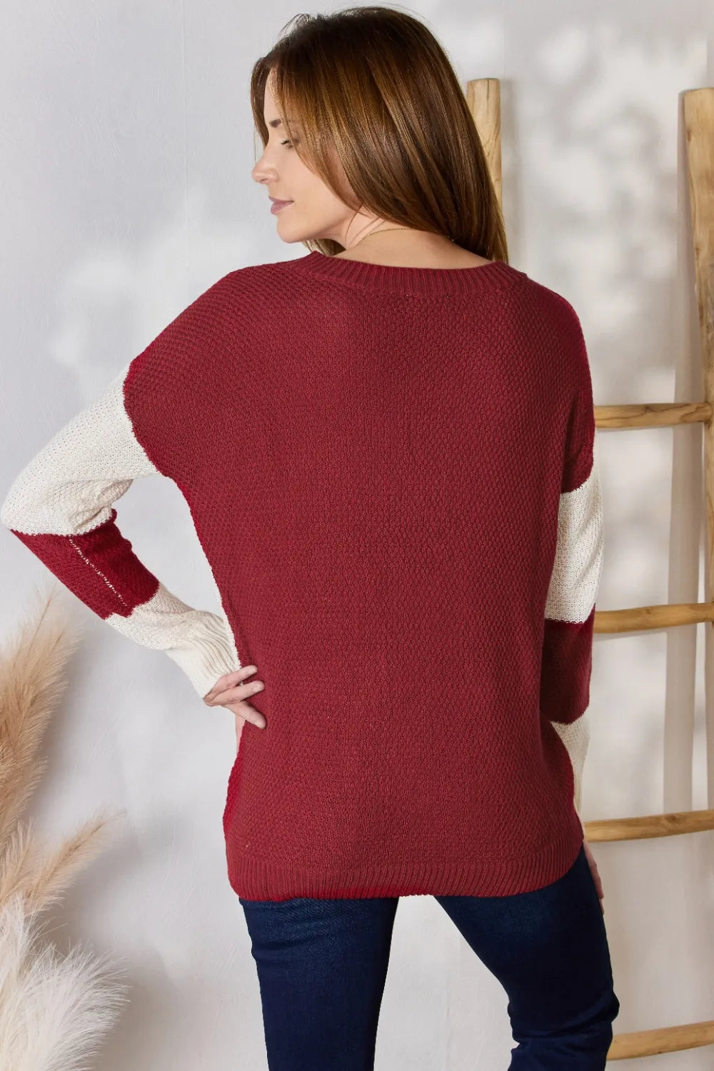 Hailey & Co Full Size Color Block Dropped Shoulder Knit Top 98902873-ec4b-415e-a667-5211657fc47d-Max