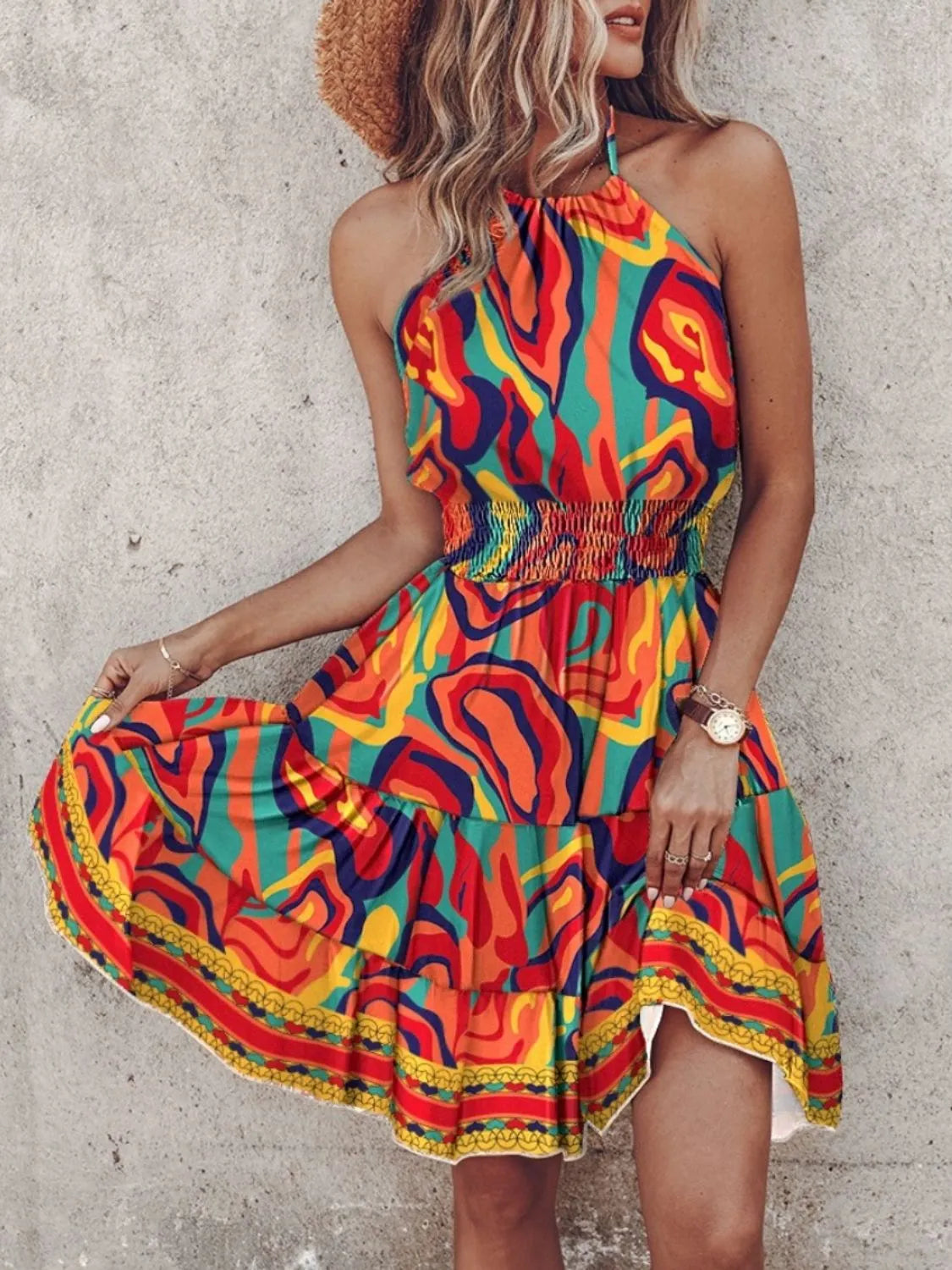 Paisley Print Halter Neck Mini Dress Orange 989055b1-9c13-4d2d-a331-eaf3d4dcb138-Max-Origin