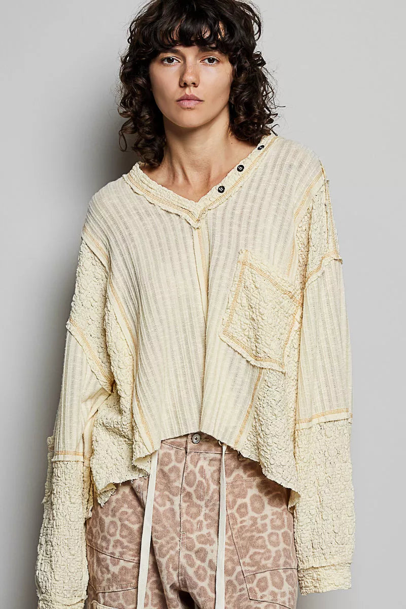 POL V-Neck Long Sleeve Top with Stitch Detail 989111f0-393c-4c6a-9468-b8b10b0a65d1-Max-Origin