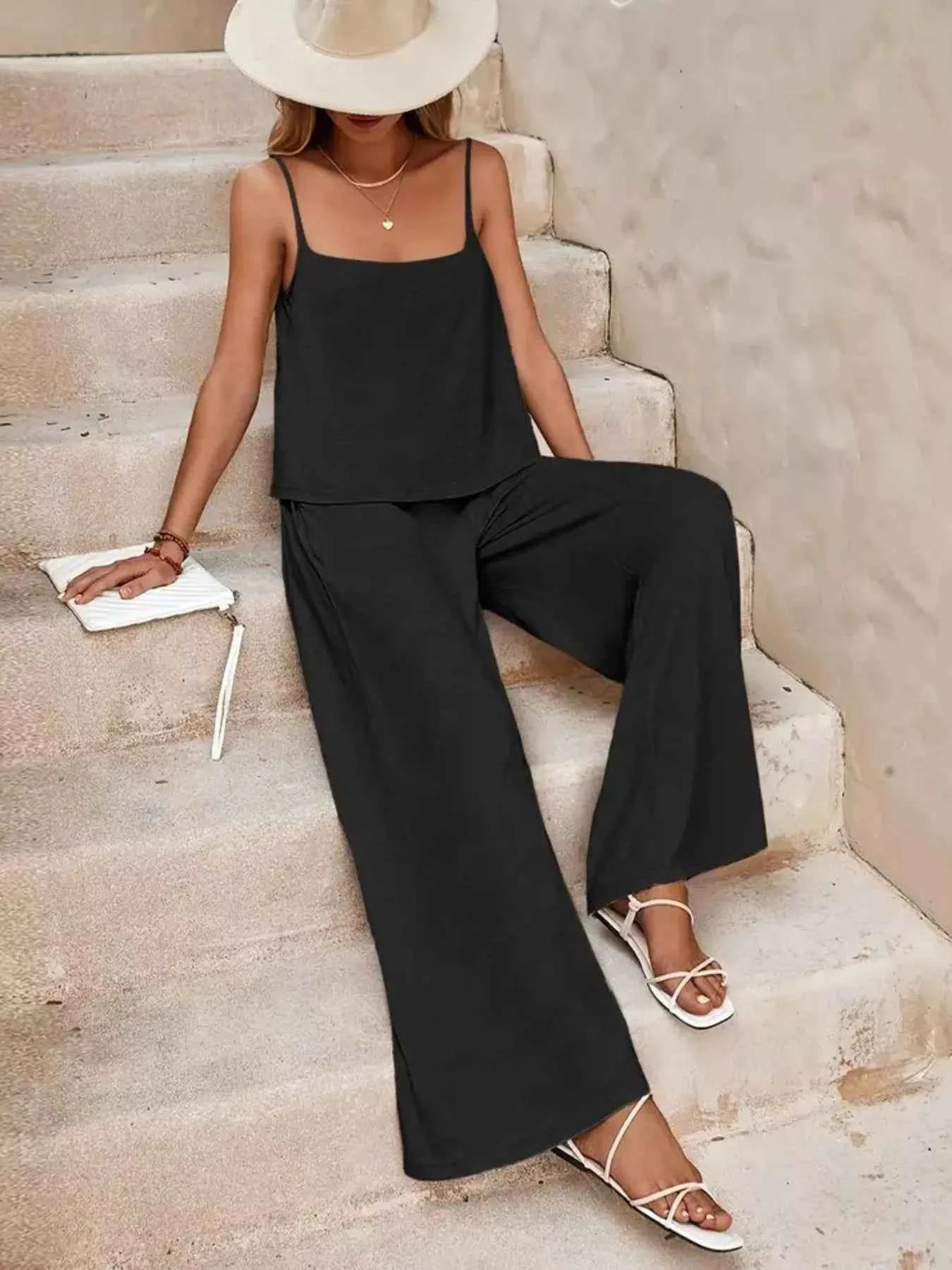 Sleeveless Top and Wide Leg Pants Set Black Strapless 989405ef-17ef-4eae-b999-4a5bc6519479-Max-Origin