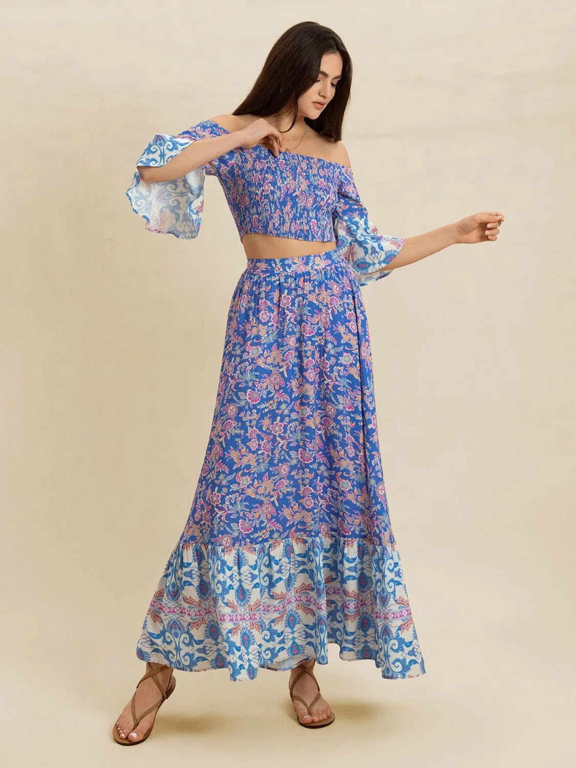 Smocked Off-Shoulder Printed Top and Skirt Set 98978c57-c88e-4759-9b11-efcf4cab5e5f-Max-Origin