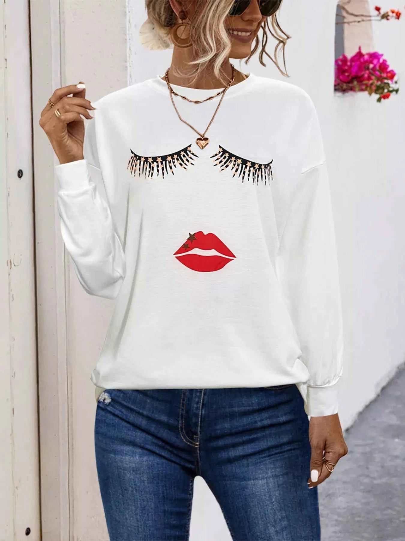 Graphic Round Neck Dropped Shoulder T-Shirt White Print 98a0bc4d-affb-4988-9a08-10b637ef36e9-Max-Origin
