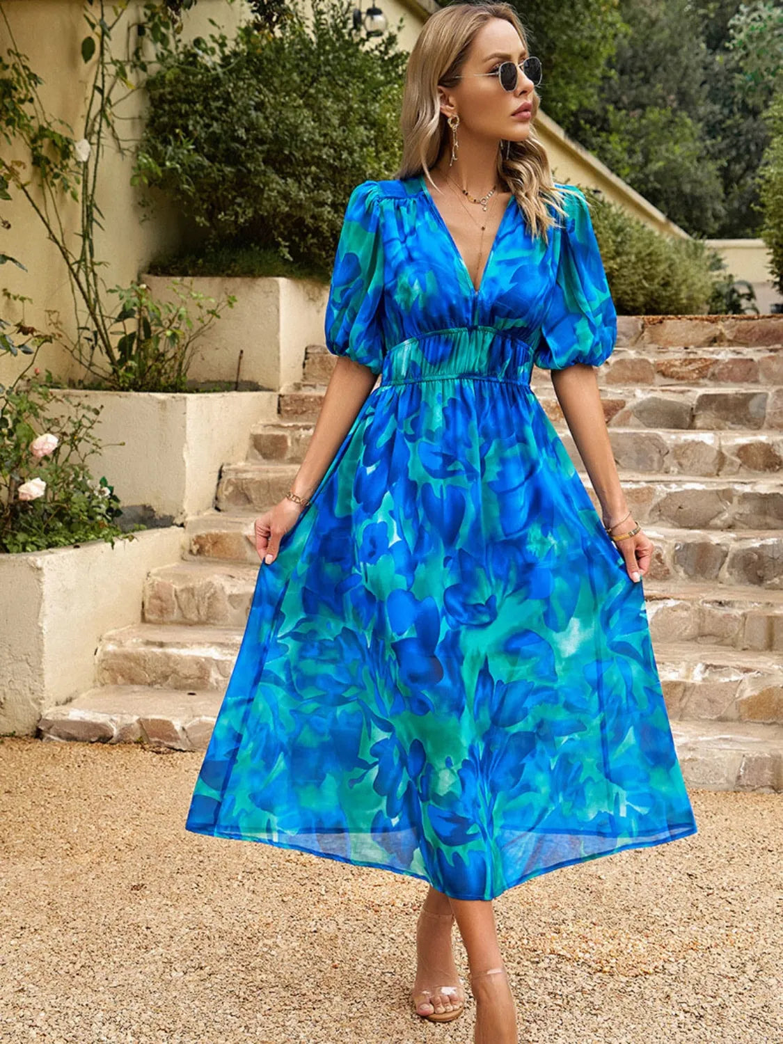 Printed Puff Sleeve Midi Dress 98a432f5-4643-4944-830a-e224f43a5527-Max-Origin