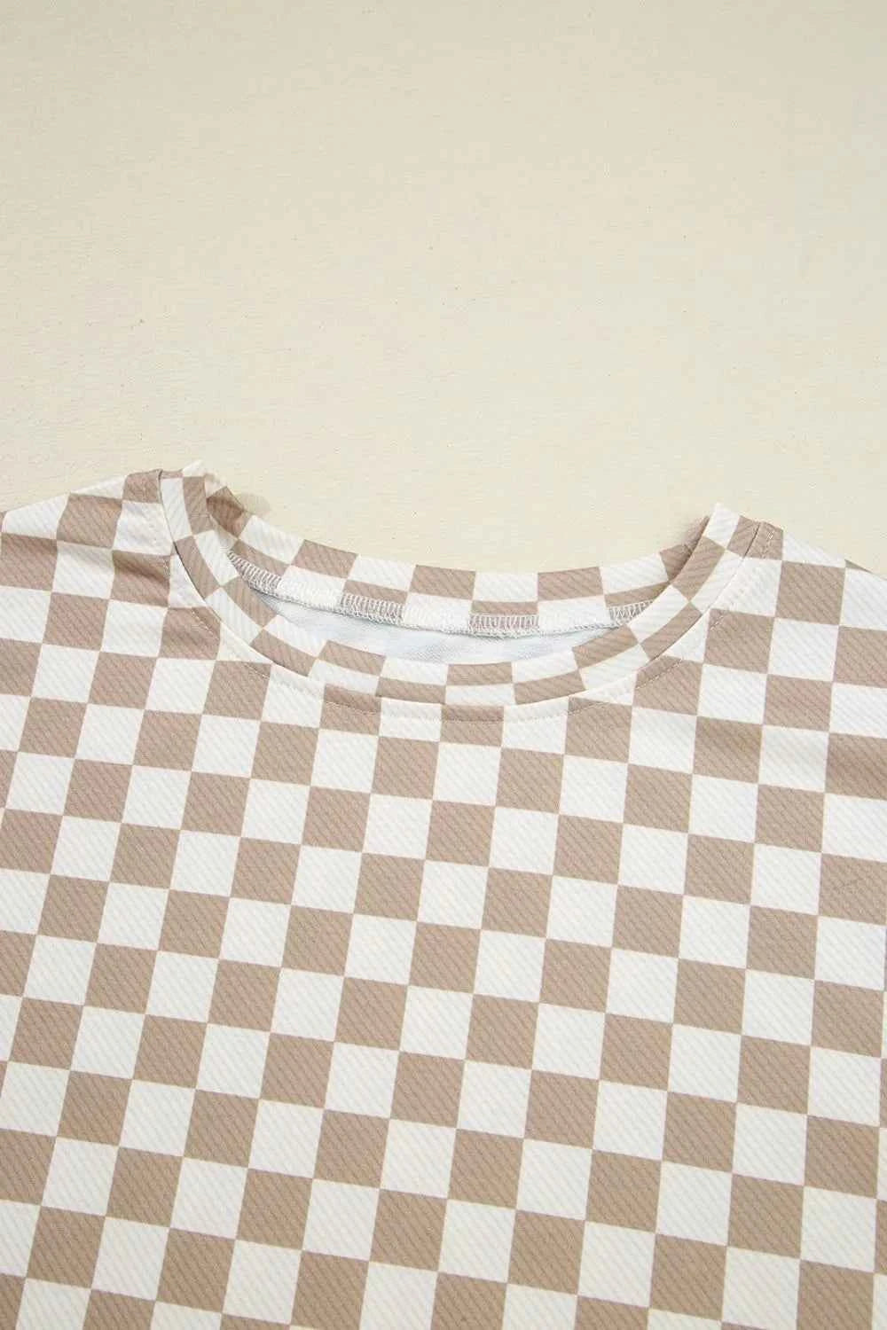 Checkered Long Sleeve Top and Skirt Two-Piece Set