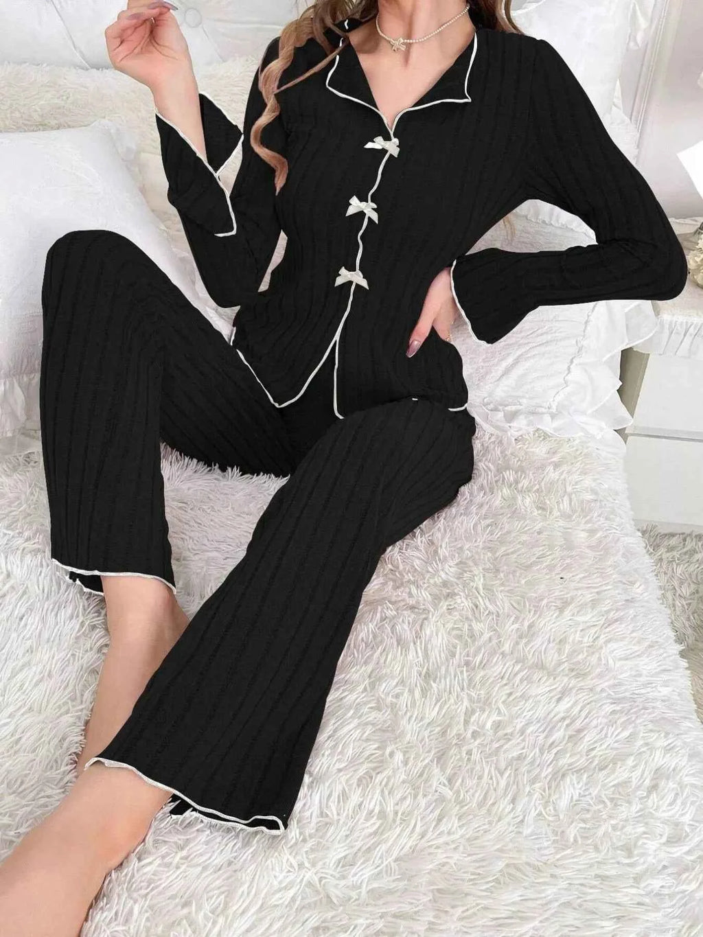 Ribbed Bow Front Top and Pants Lounge Set 98a90c79-47e9-4939-984e-ec1f659c88ee-Max-Origin