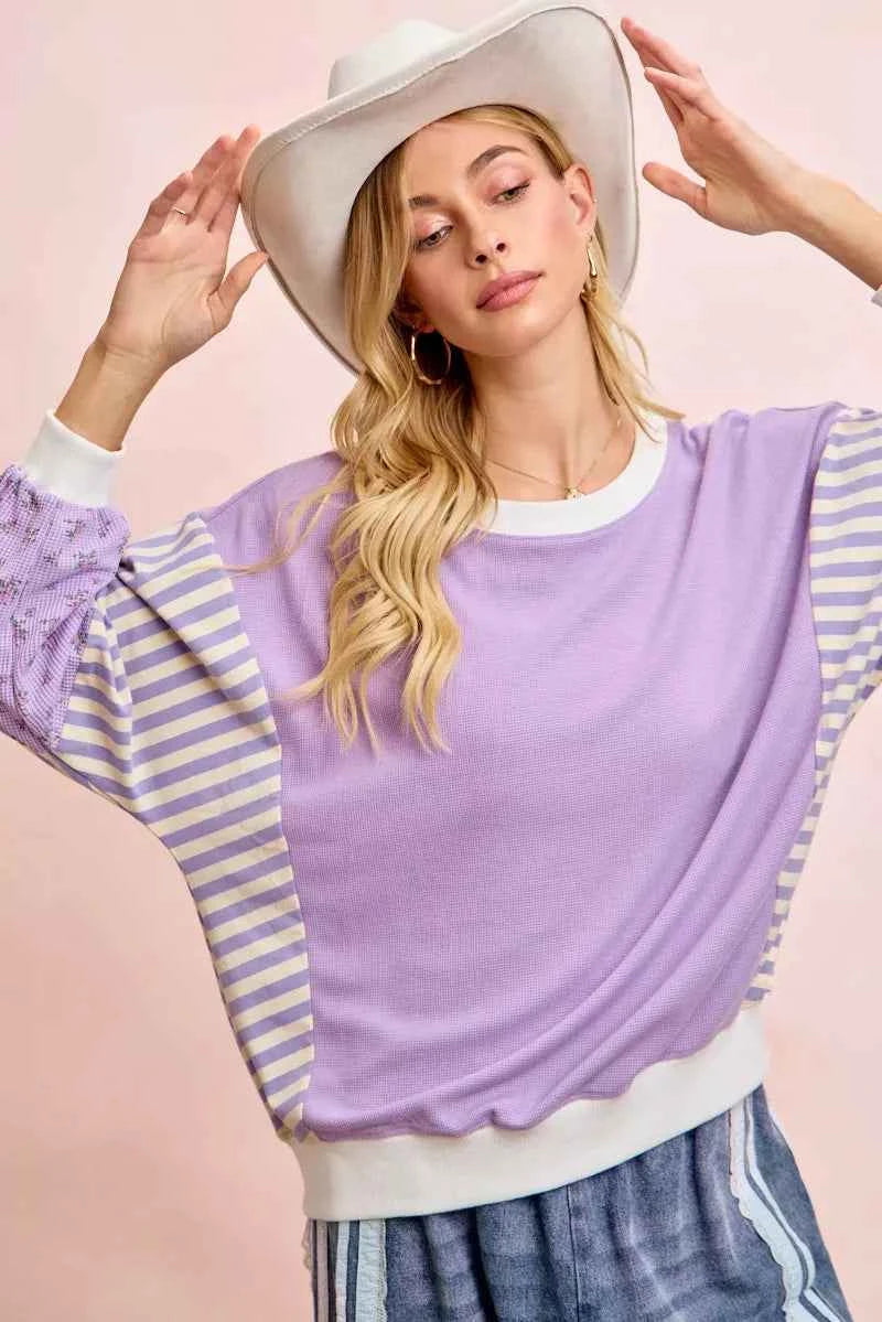 BiBi Mix and Match Sweatshirt with Floral Sleeve Striped 98b115e12a7f4afdab84d4261101e987-Max-Origin