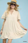 Umgee Linen Tiered Babydoll Dress with Scalloped Sleeves OATMEAL 98b3a716-eef5-487e-9c12-161004723f46-Max-Origin