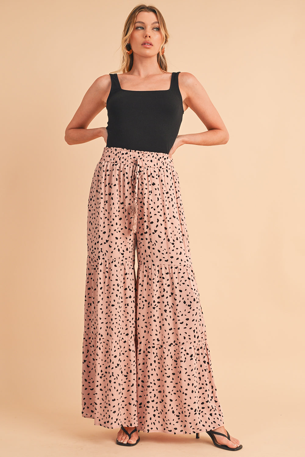 Brown Ruffle Wide Leg Animal Palazzo Pants 98b42333a0bc792b