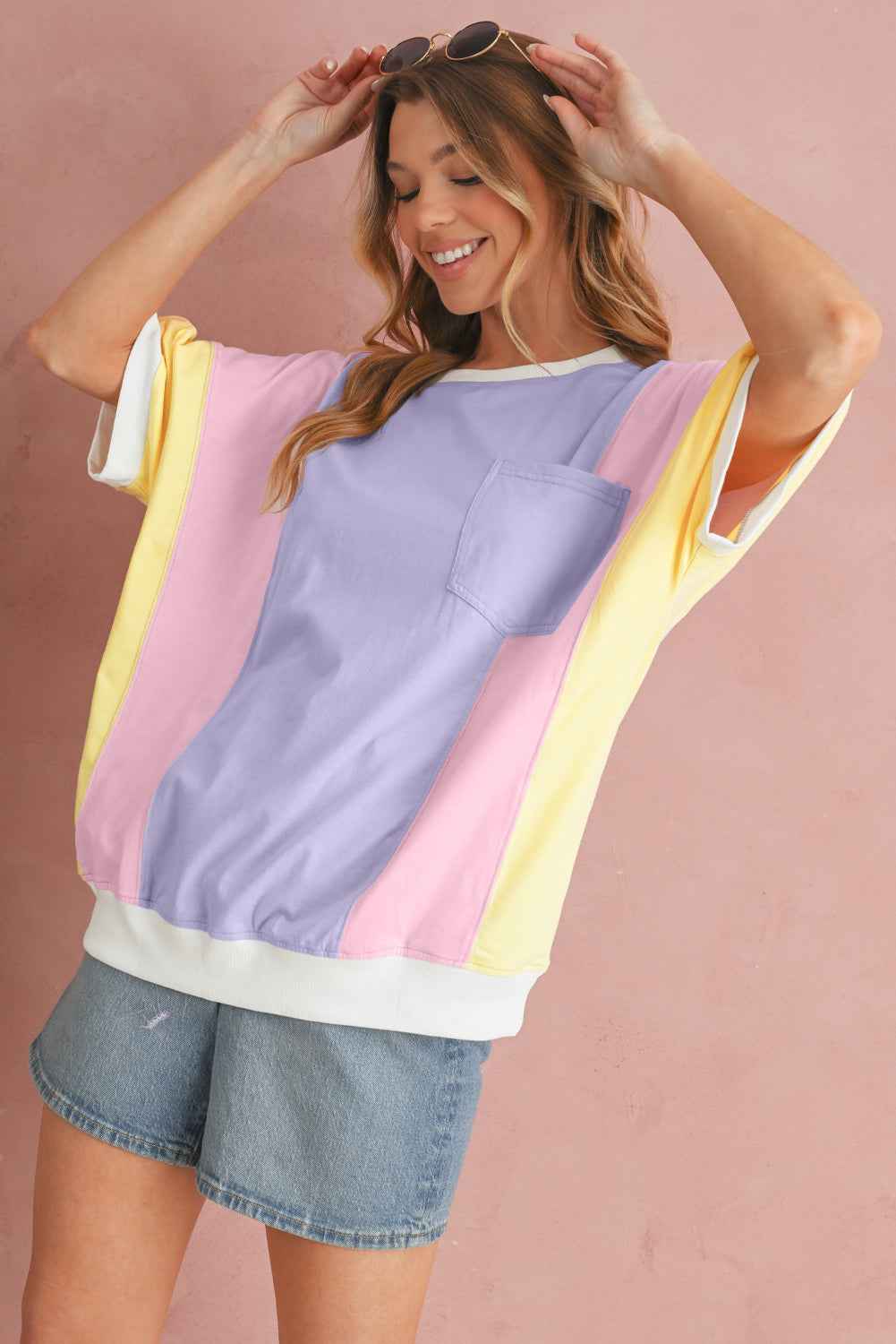 Purple Colorblock Patchwork Oversized T Shirt 98b73f8f81eb124b
