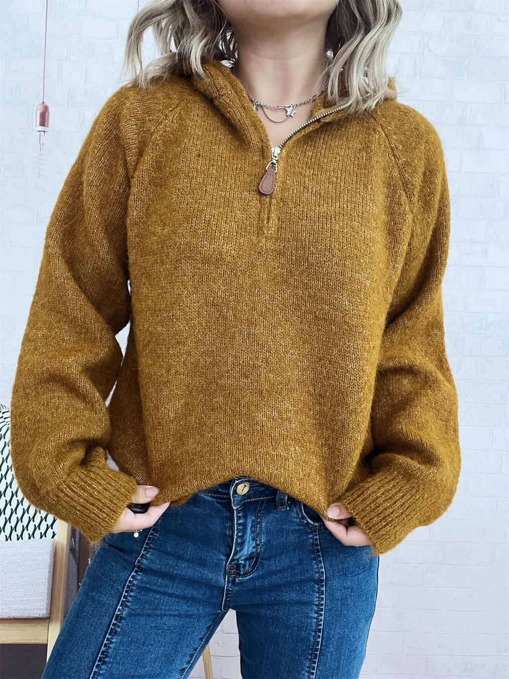 Quarter Zip Ribbed Hem Sweater 98cb076463904682ab497e86d915f85b-Max-Origin